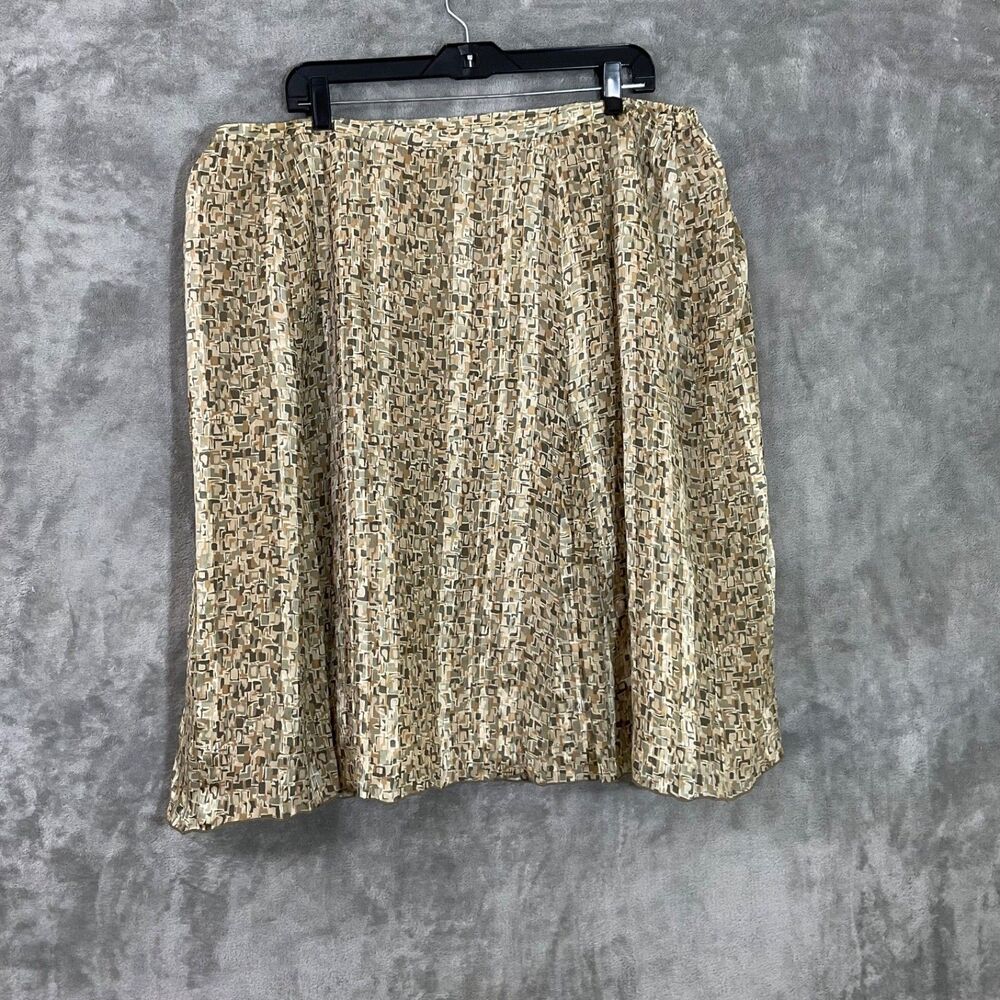 Talbots Woman Pure Silk Skirt size 22W Geometric Green Lined elastic waist & Zip